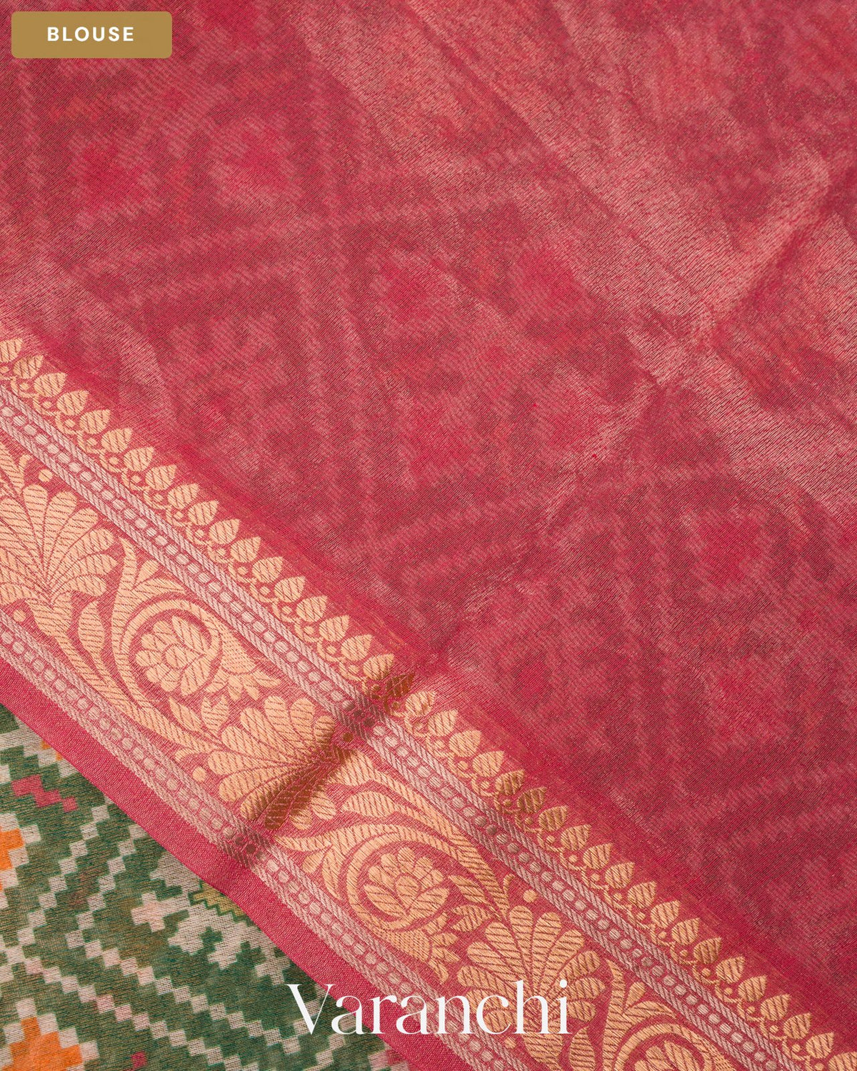 Olive Green Patola Printed Pure Silk Cotton Tissue Saree — Blouse