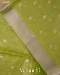 Parrot Green Tissue Pure Kora Silk Saree — Border