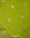 Parrot Green Tissue Pure Kora Silk Saree — Blouse