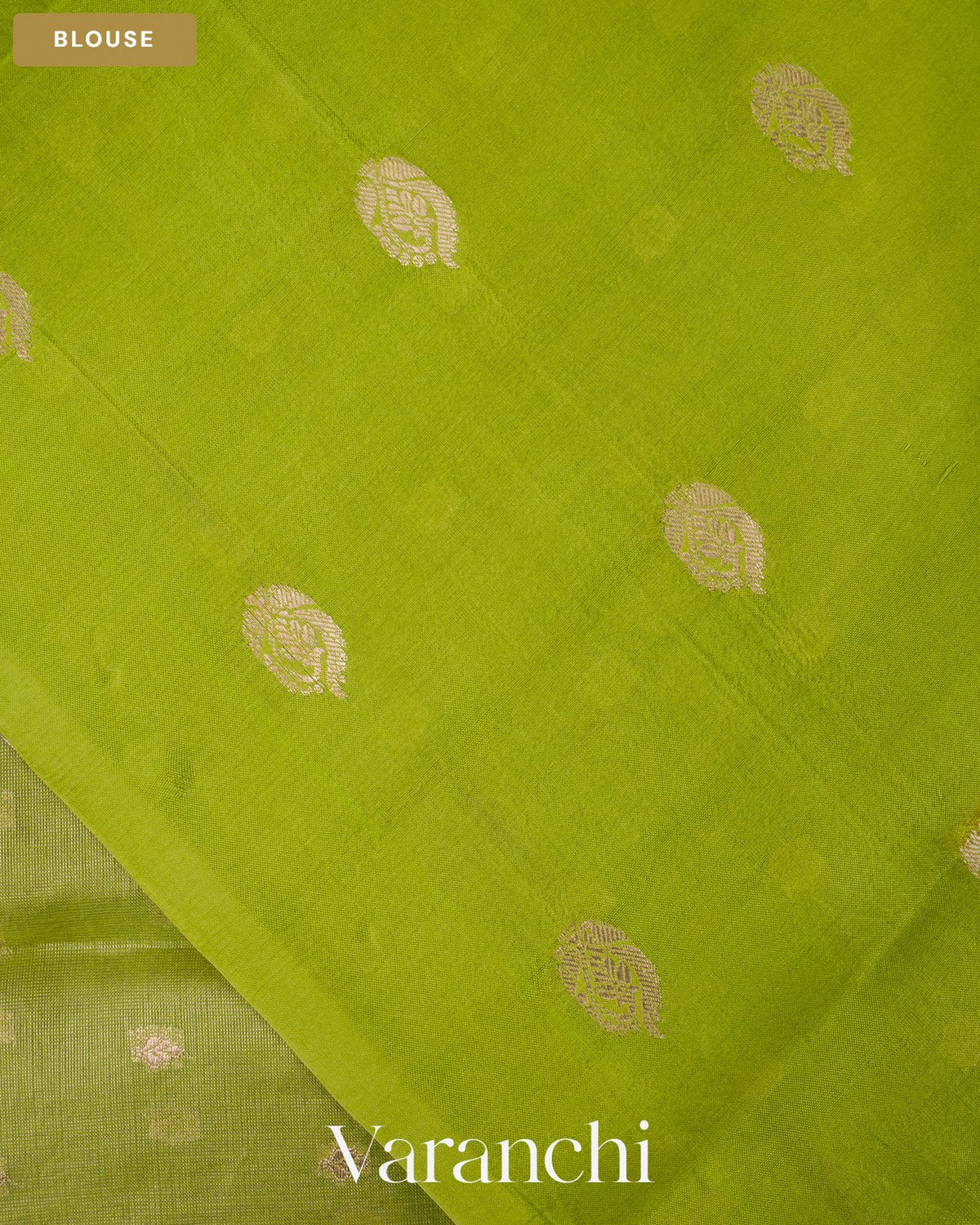 Parrot Green Tissue Pure Kora Silk Saree — Blouse