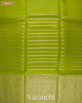 Parrot Green Tissue Pure Kora Silk Saree — Pallu