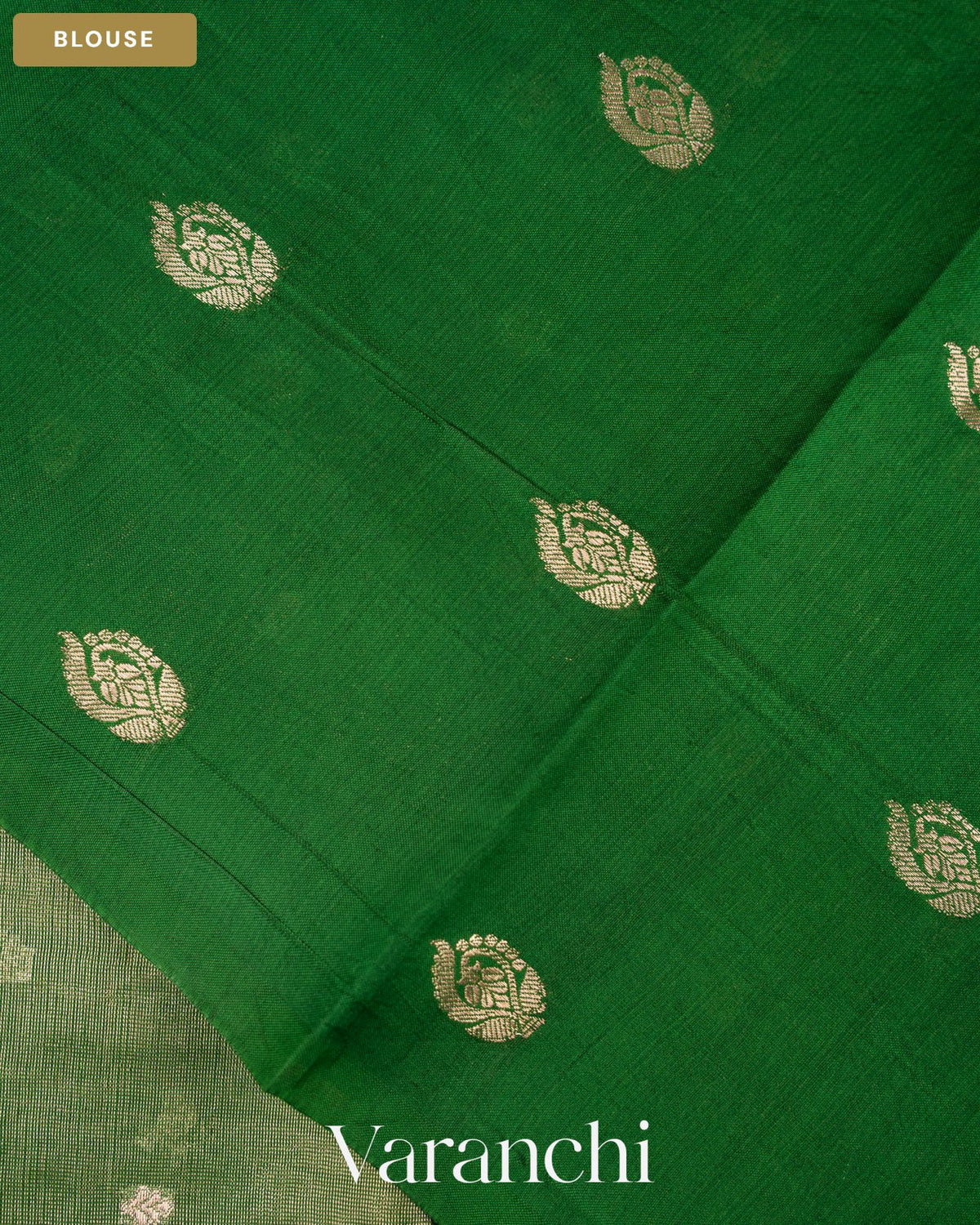 Bottle Green Tissue Pure Kora Silk Saree — Blouse