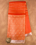 Sunset Orange Tissue Pure Kora Silk Saree — Full Saree