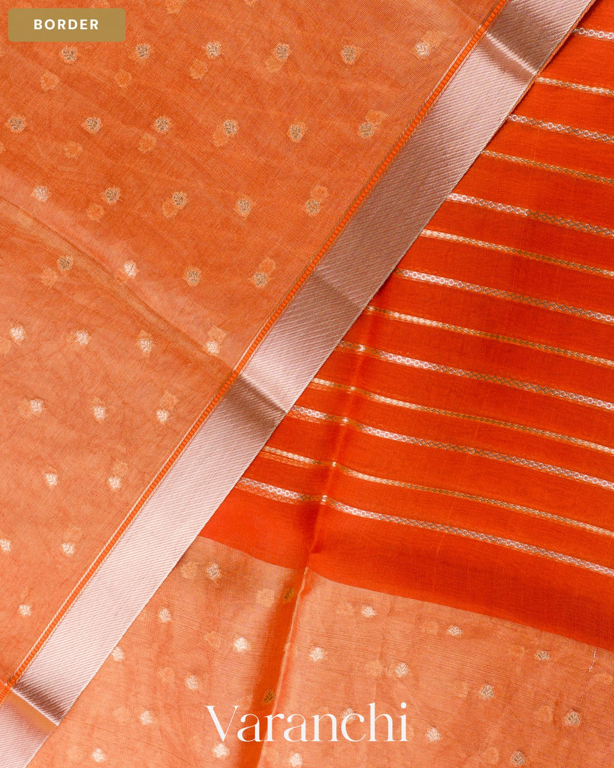 Sunset Orange Tissue Pure Kora Silk Saree — Border