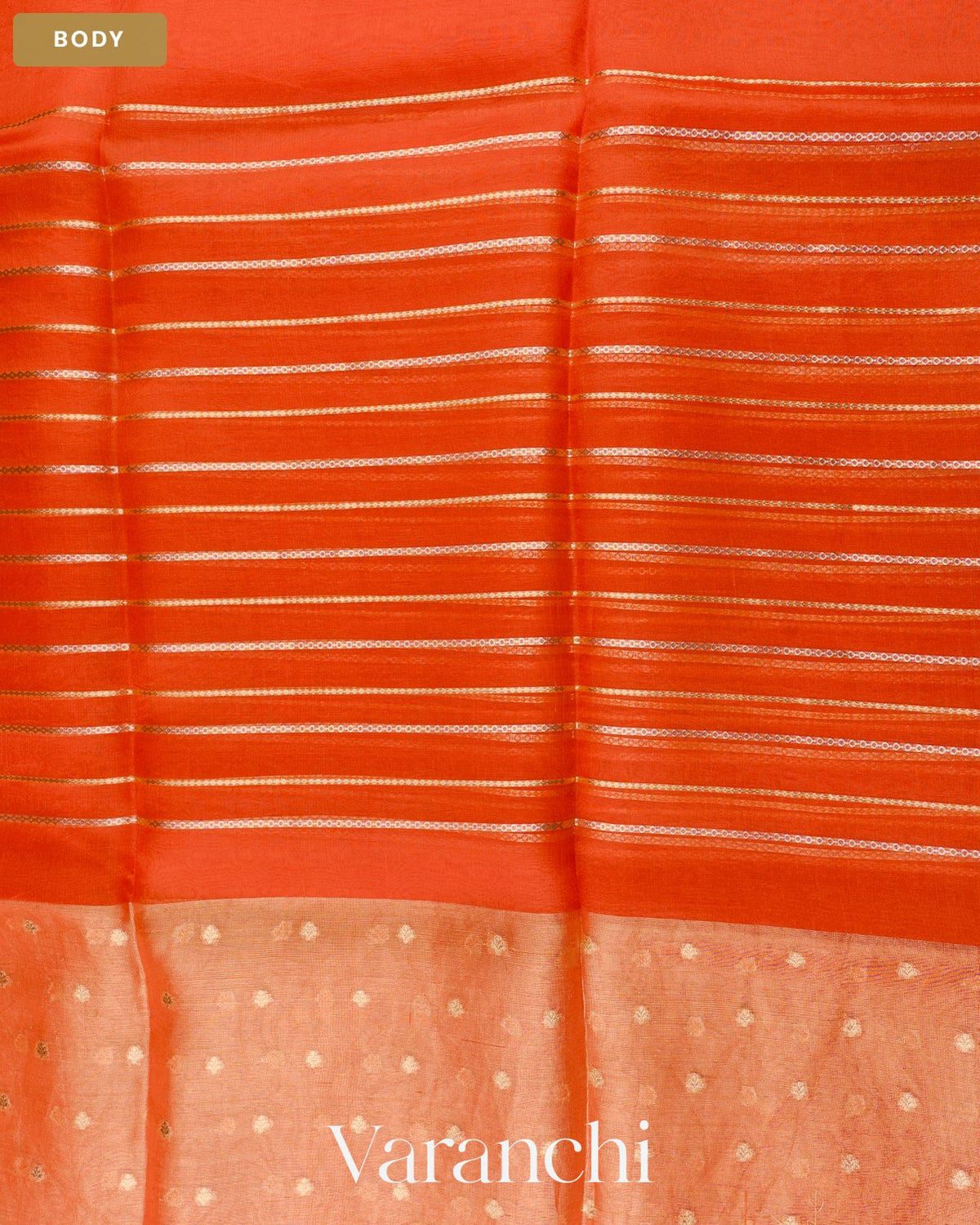 Sunset Orange Tissue Pure Kora Silk Saree — Body