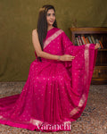 Magenta Pure Katan Silk Handloom Saree — Draped