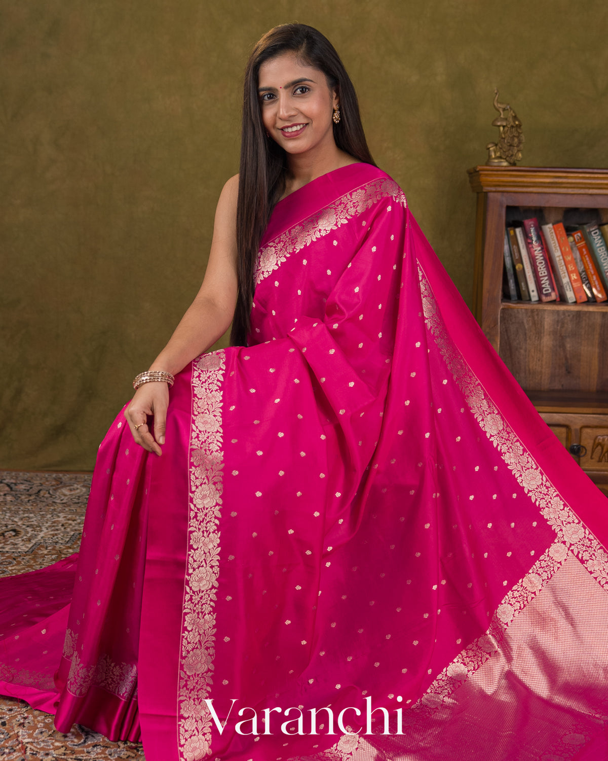Magenta Pure Katan Silk Handloom Saree — Draped