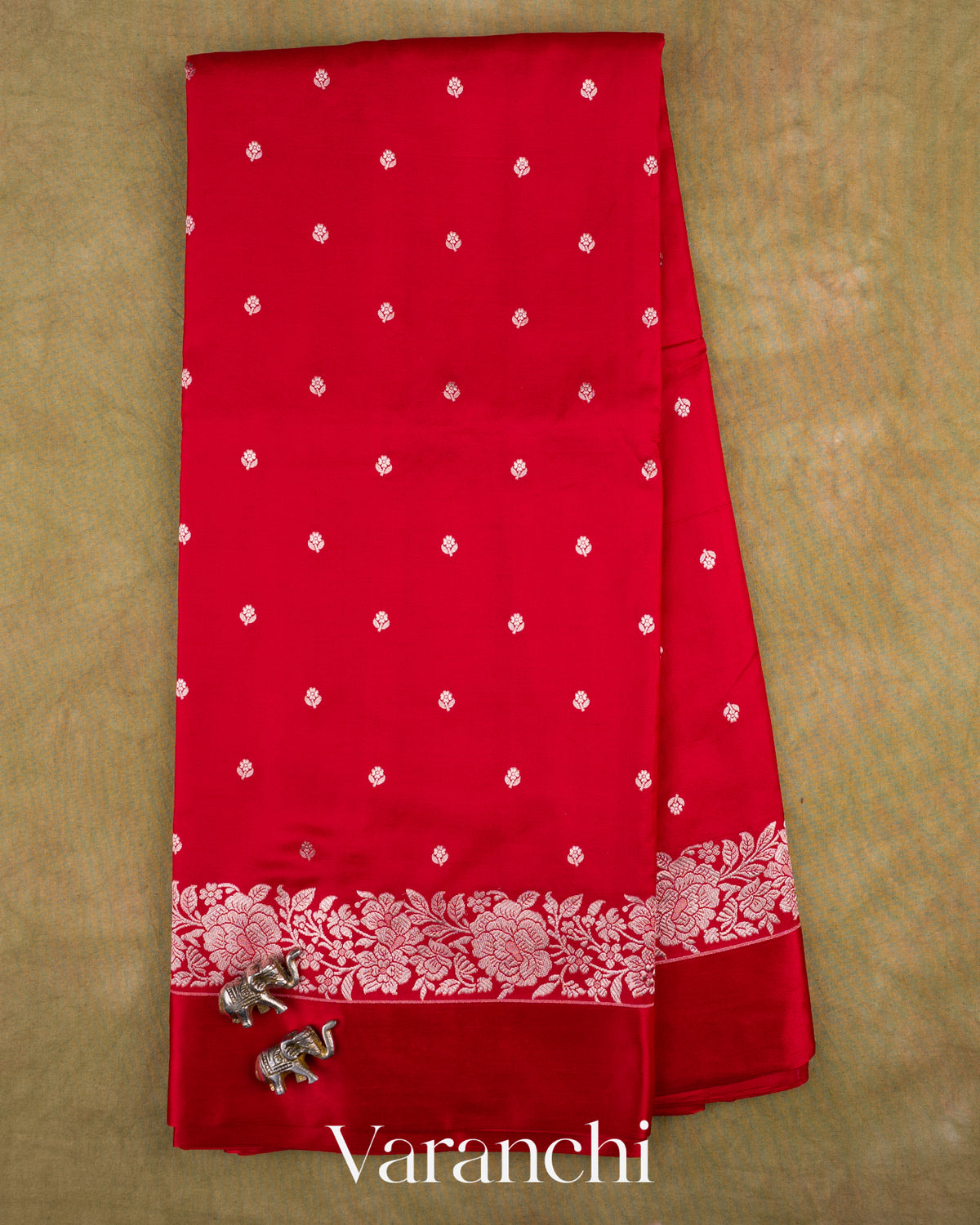 Tulip Red Pure Katan Silk Handloom Saree — Full Saree