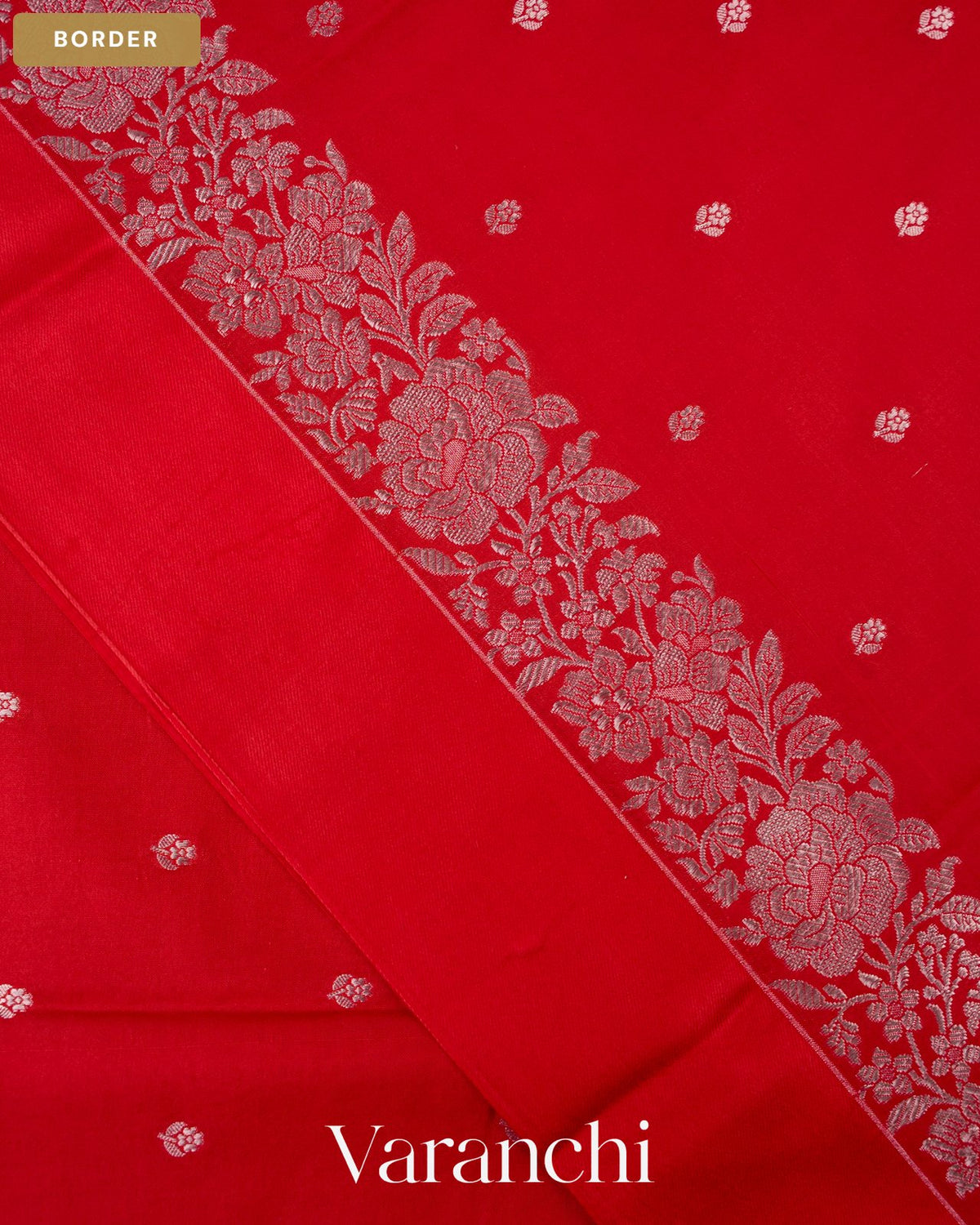Tulip Red Pure Katan Silk Handloom Saree — Border