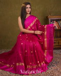 Deep Magenta Pure Tussar Silk Saree — Draped