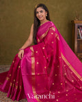 Deep Magenta Pure Tussar Silk Saree — Draped