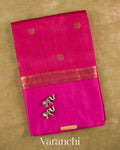 Deep Magenta Pure Tussar Silk Saree — Folded