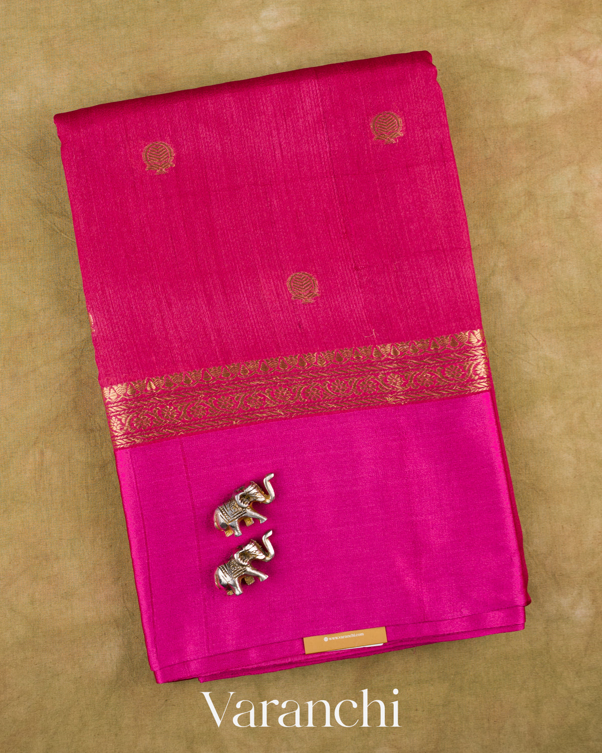 Deep Magenta Pure Tussar Silk Saree — Folded