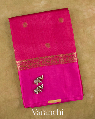 Deep Magenta Pure Tussar Silk Saree — Folded