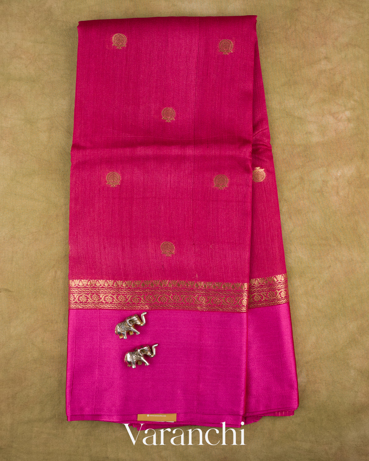 Deep Magenta Pure Tussar Silk Saree — Full Saree