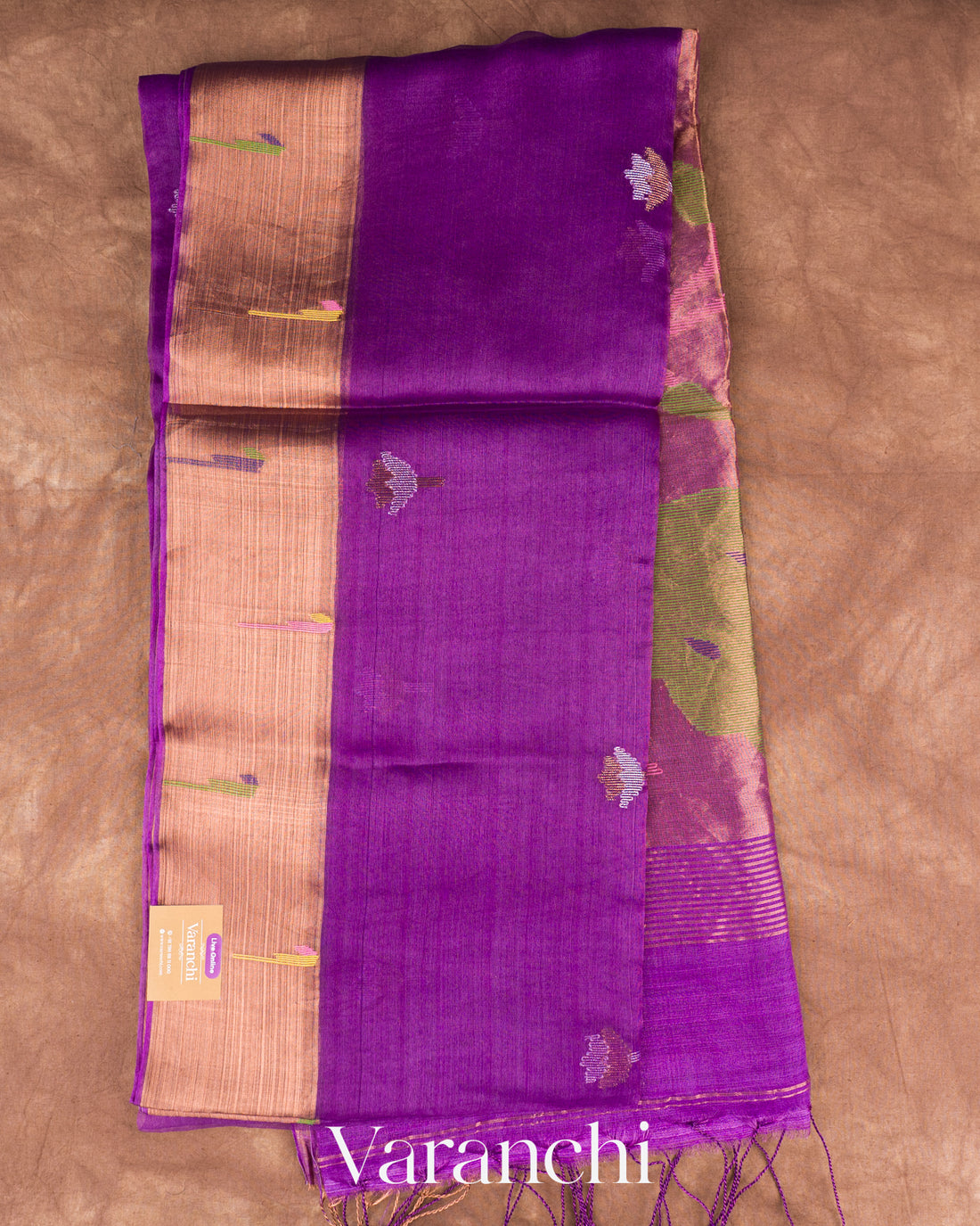 Purple Jamdani Paithani Pallu Pure Muslin Silk Handloom Saree — Full Saree