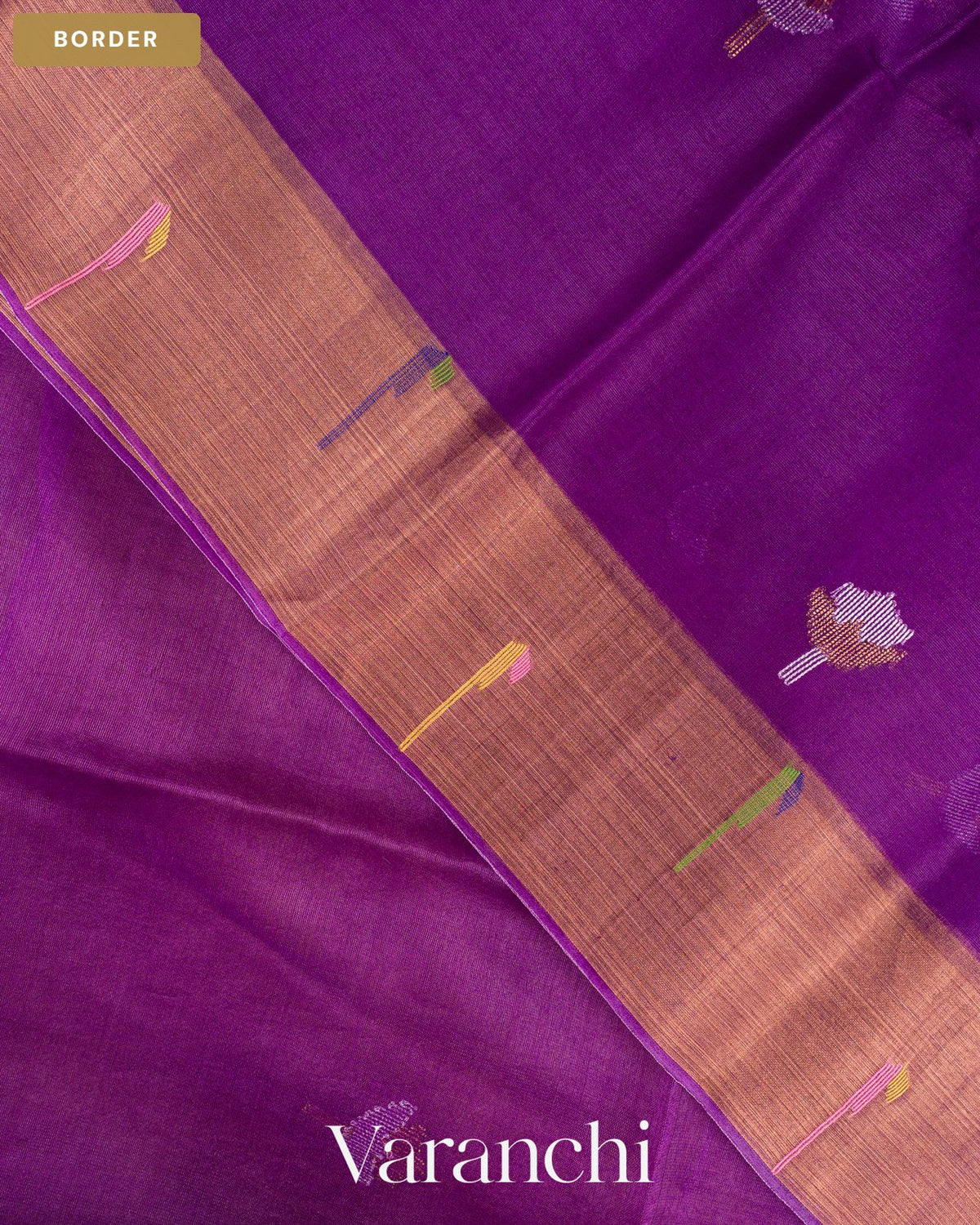 Purple Jamdani Paithani Pallu Pure Muslin Silk Handloom Saree — Border