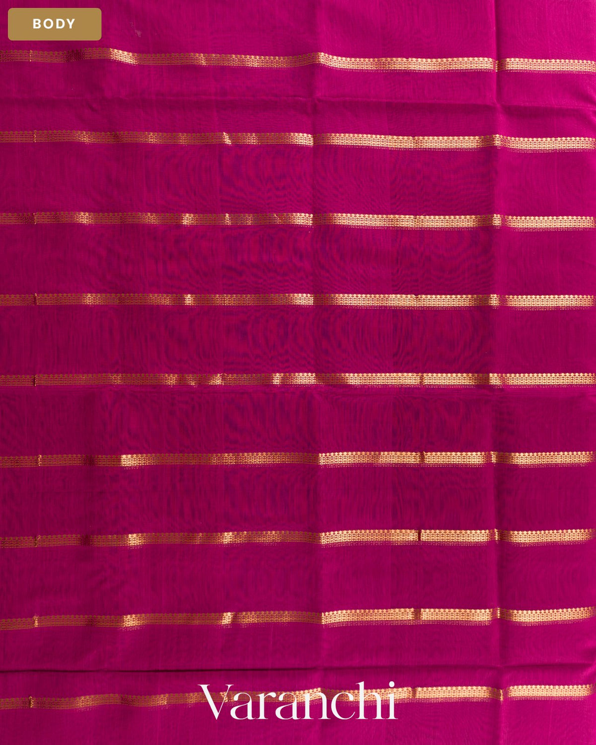 Deep Magenta Striped Pure Maheshwari Silk Cotton Handloom Saree — Body