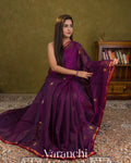 Deep Wine Pure Maheshwari Silk Cotton Handloom Saree — Draped