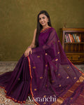 Deep Wine Pure Maheshwari Silk Cotton Handloom Saree — Draped
