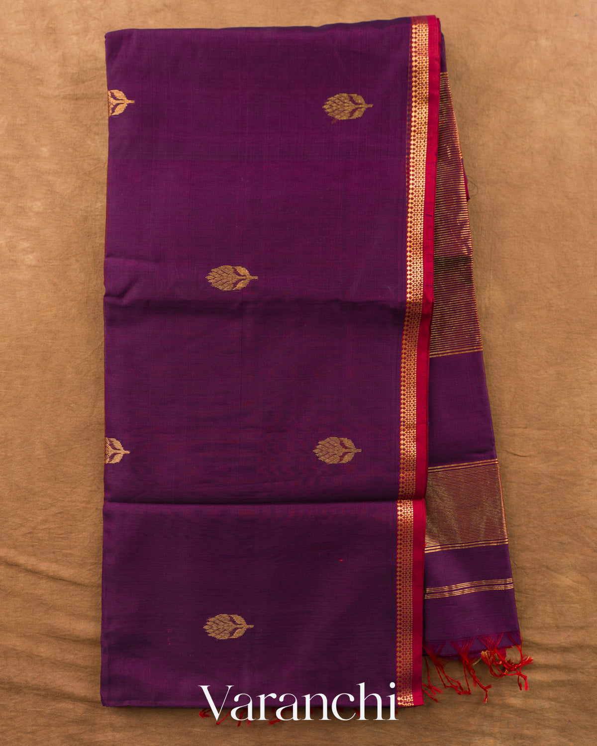 Deep Wine Pure Maheshwari Silk Cotton Handloom Saree — Full Saree