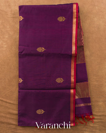 Deep Wine Pure Maheshwari Silk Cotton Handloom Saree — Full Saree