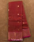 Maroon Zigzag Borderd Pure Maheshwari Silk Cotton Handloom Saree — Full Saree