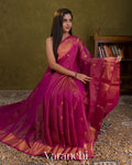 Magenta Zigzag Borderd Pure Maheshwari Silk Cotton Handloom Saree — Draped