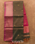 Forest Green Striped Zigzag Border Pure Maheshwari Silk Cotton Handloom Saree — Full Saree