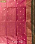 Forest Green Striped Zigzag Border Pure Maheshwari Silk Cotton Handloom Saree — Pallu