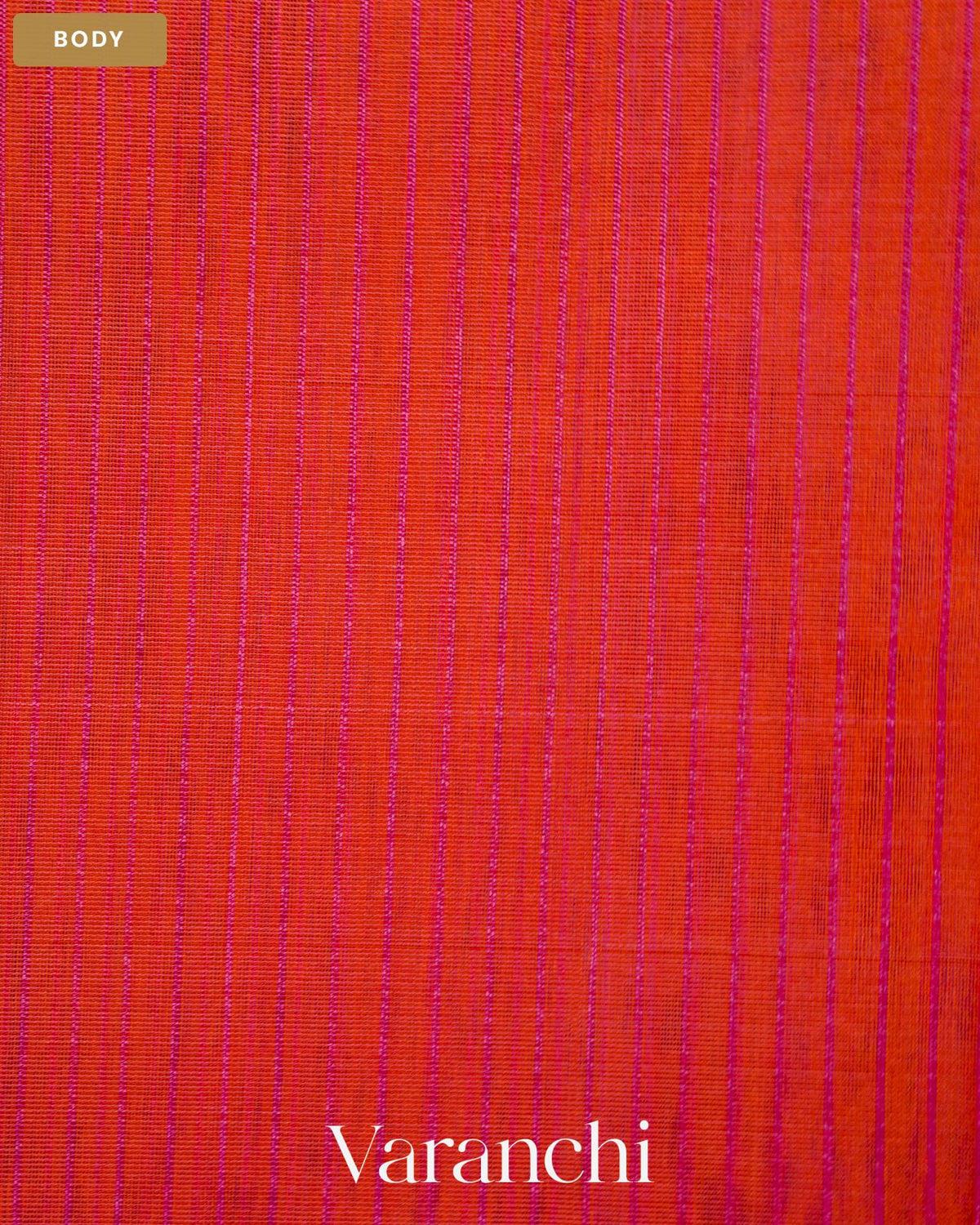 Peach Orange Striped Pure Maheshwari Silk Cotton Handloom Saree — Body