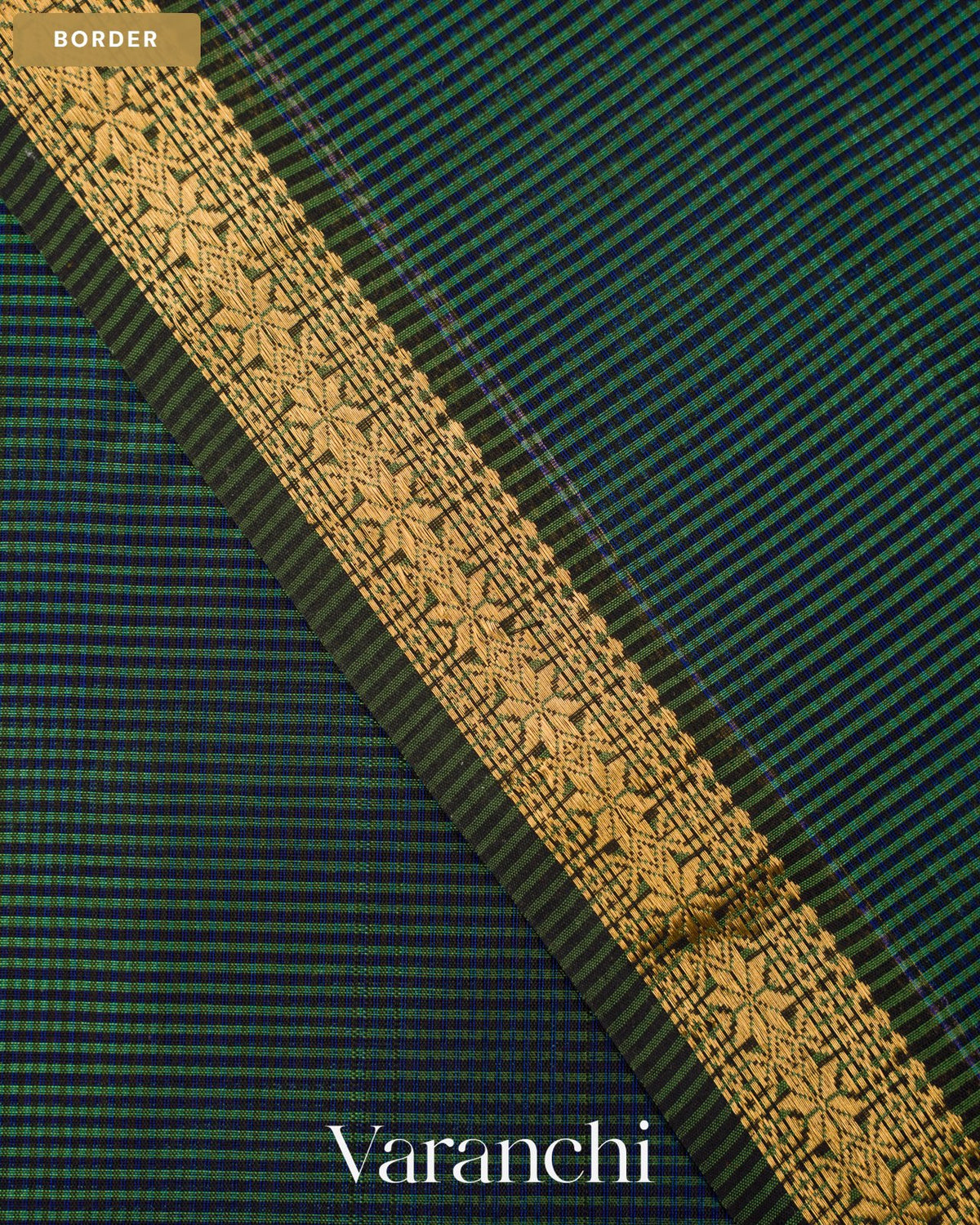 Peacock Green Striped Pure Maheshwari Silk Cotton Handloom Saree — Border