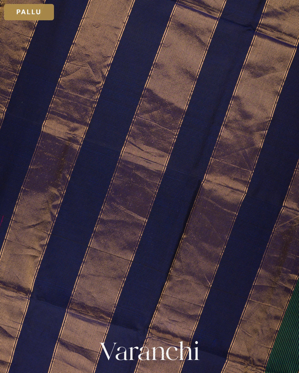 Peacock Green Striped Pure Maheshwari Silk Cotton Handloom Saree — Pallu