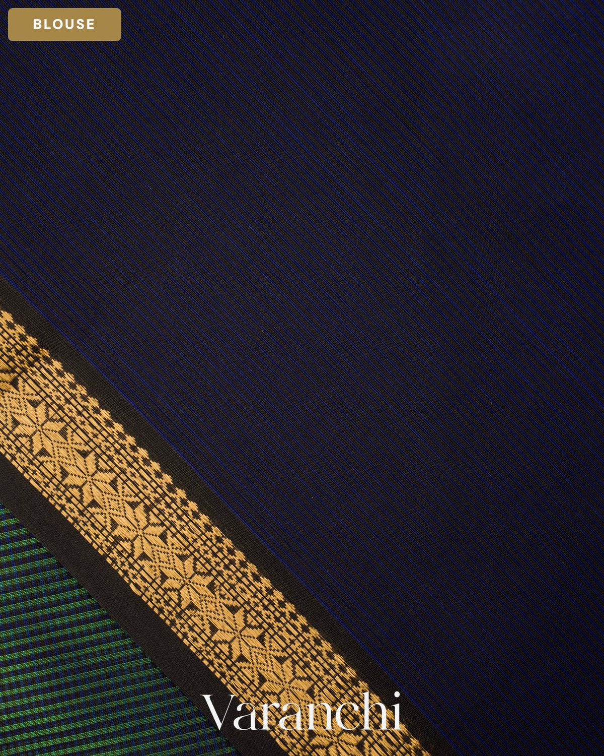Peacock Green Striped Pure Maheshwari Silk Cotton Handloom Saree — Blouse