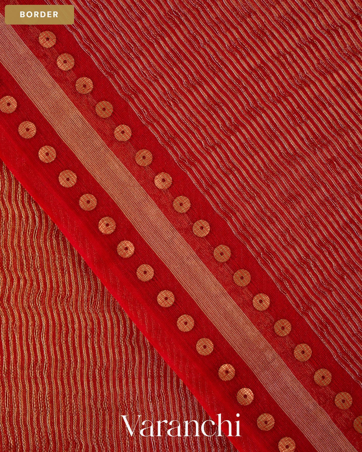 Brick Red with Sequin Embroidery Pure Muslin Silk Handloom Saree — Border