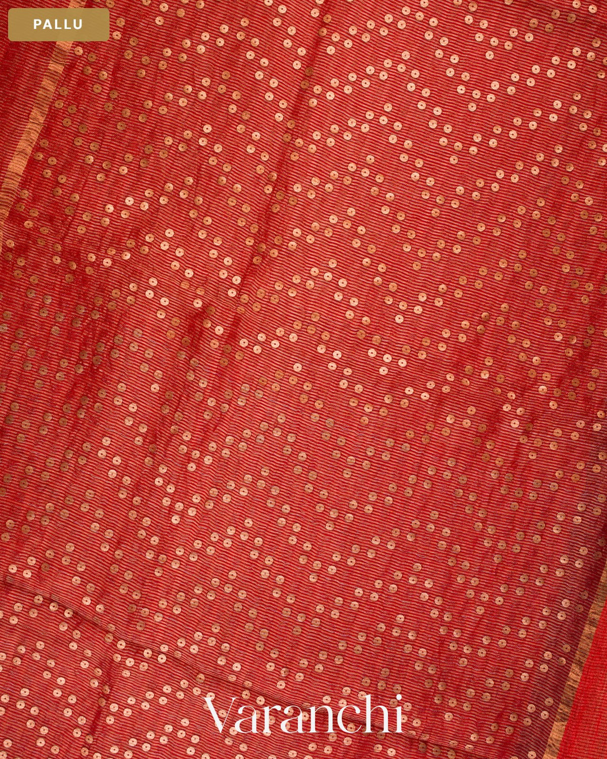 Brick Red with Sequin Embroidery Pure Muslin Silk Handloom Saree — Pallu