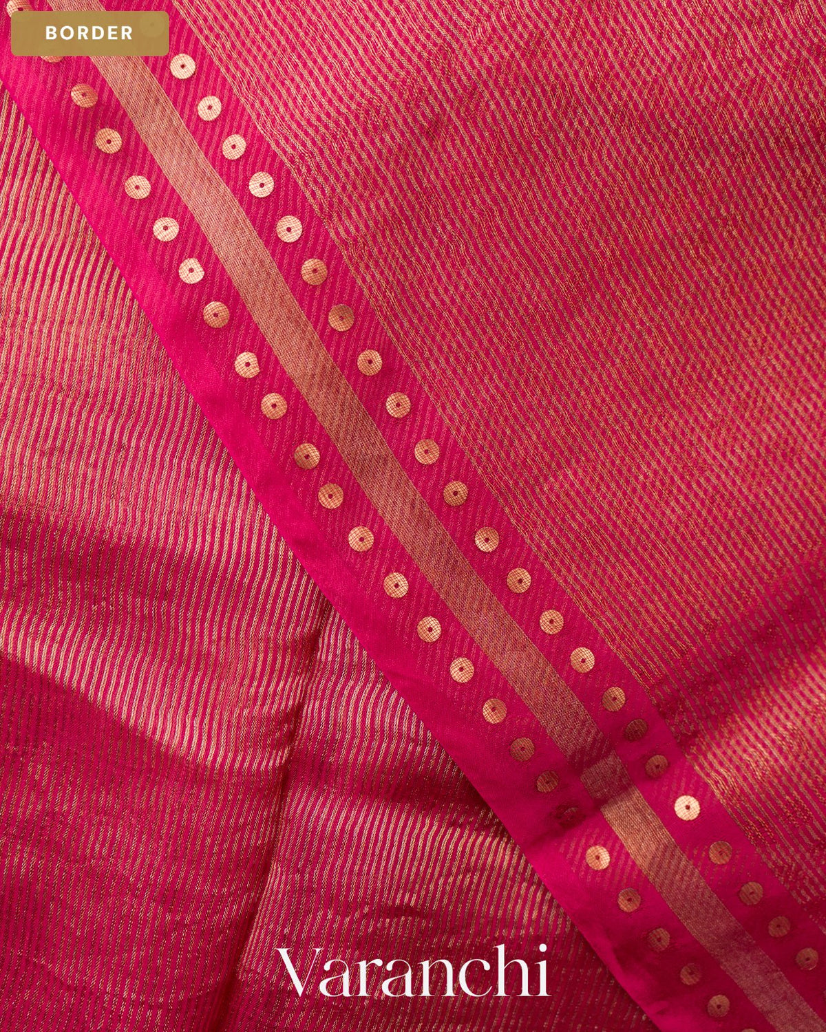 Magenta with Sequin Embroidery Pure Muslin Silk Handloom Saree — Border