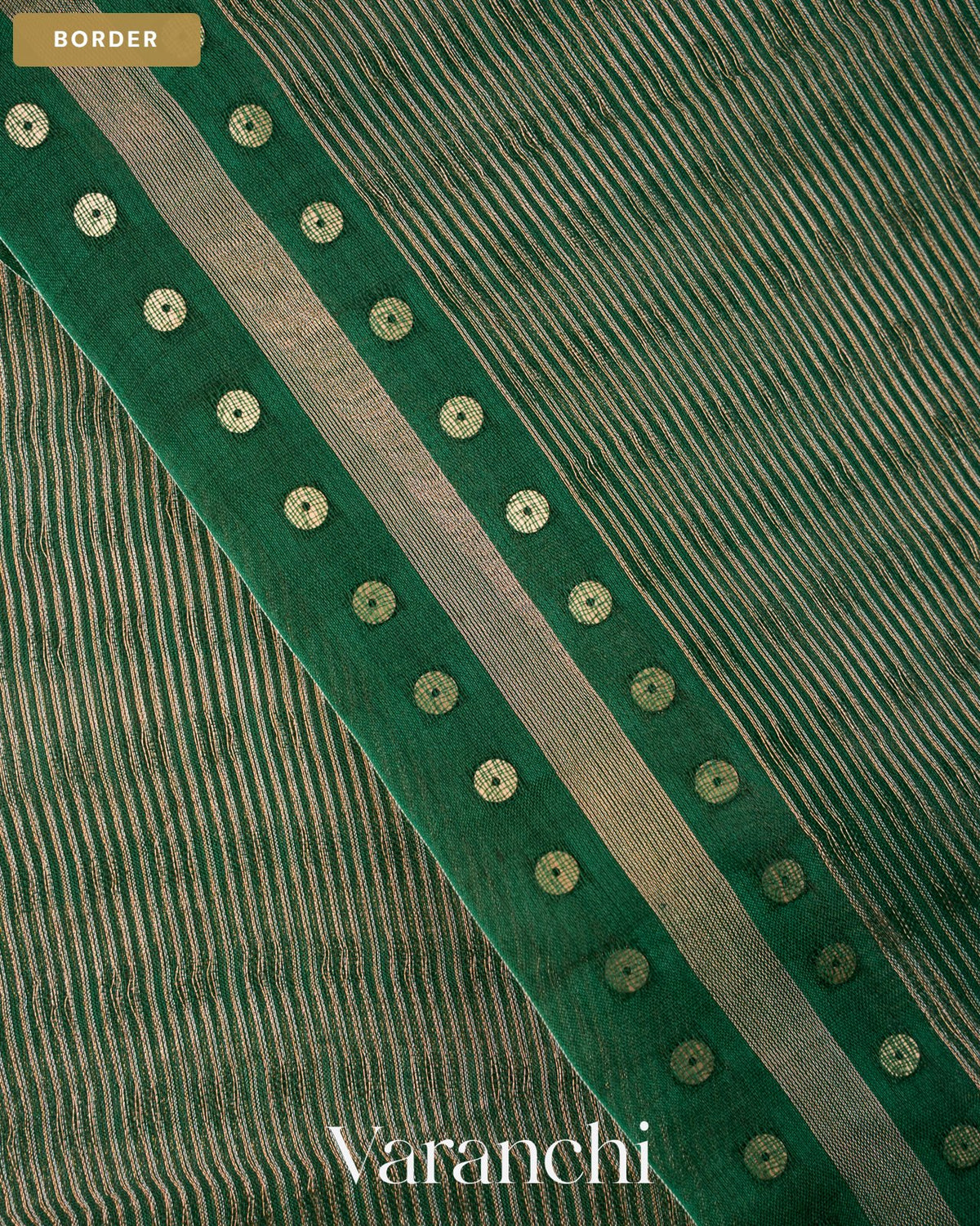 Bottle Green with Sequin Embroidery Pure Muslin Silk Handloom Saree — Border