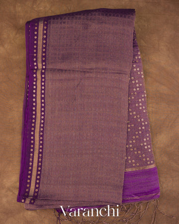Violet Purple with Sequin Embroidery Pure Muslin Silk Handloom Saree — Full Saree