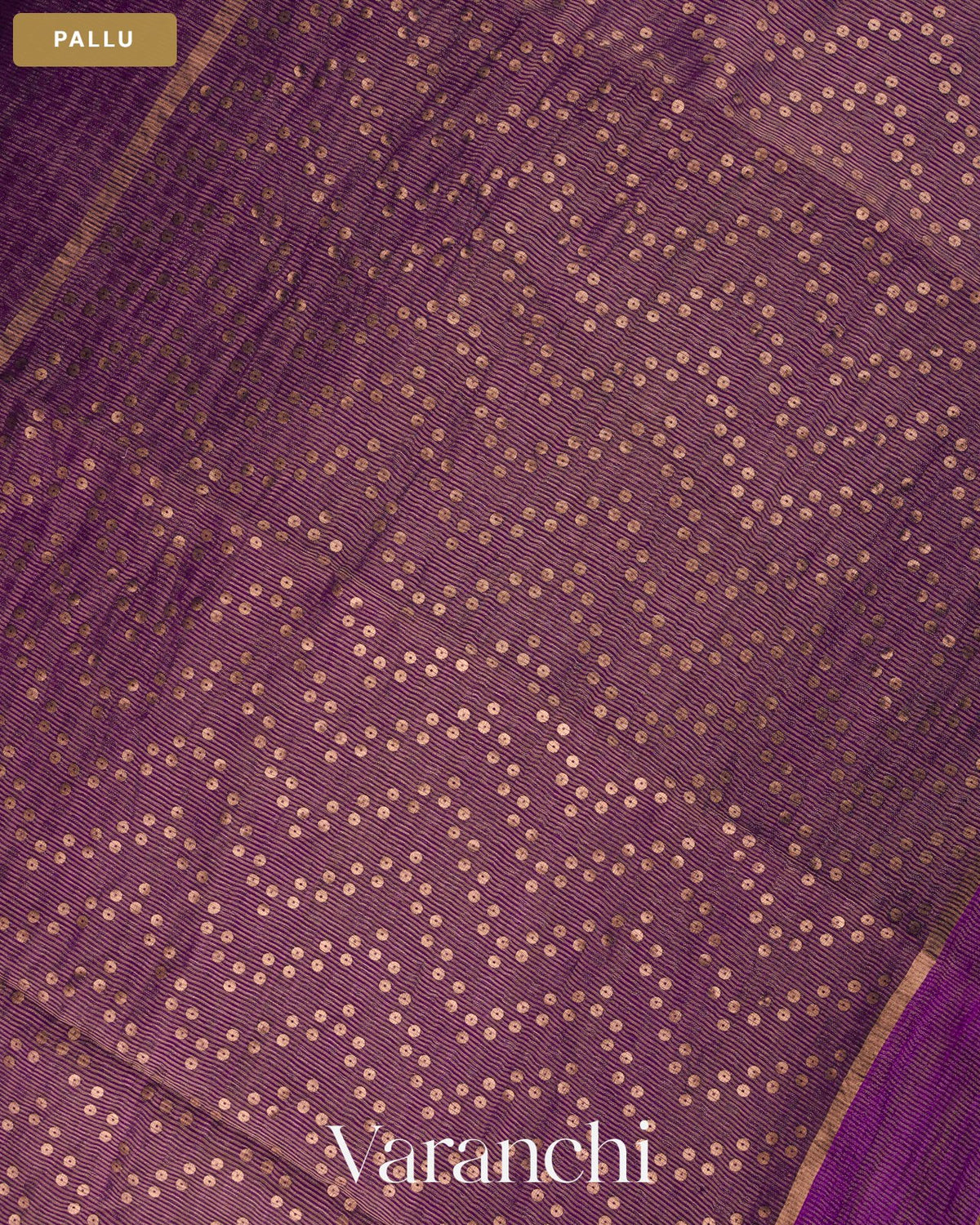Violet Purple with Sequin Embroidery Pure Muslin Silk Handloom Saree — Pallu