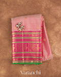 Baby Pink Korvai Pure Kanchipuram Silk Handloom Saree — Folded