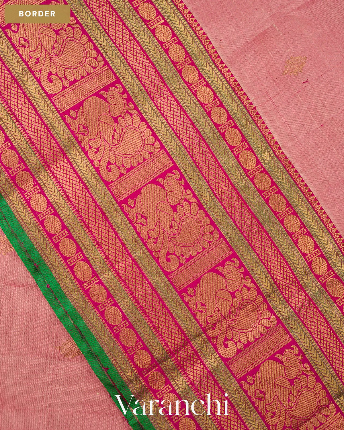Baby Pink Korvai Pure Kanchipuram Silk Handloom Saree — Border