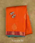 Orange Vaira Oosi Pure Kanchipuram Silk Handloom Saree — Folded