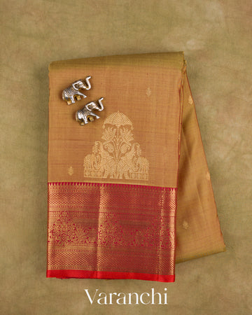 Mustard Gold Pure Kanchipuram Silk Handloom Saree — Folded