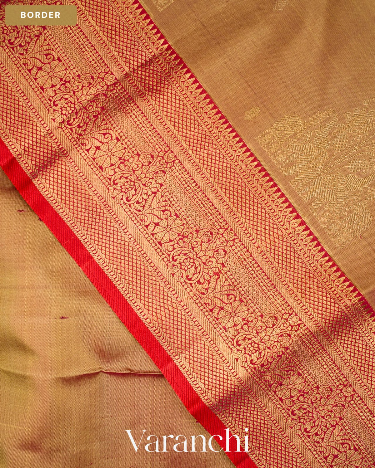 Mustard Gold Pure Kanchipuram Silk Handloom Saree — Border