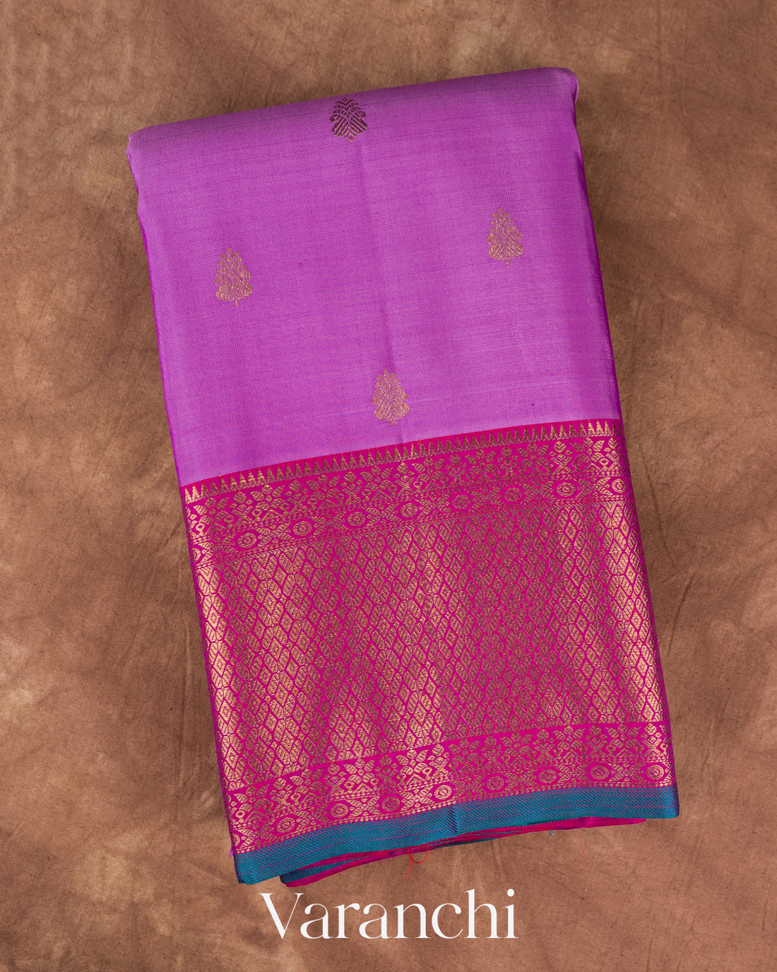Lilac Pure Kanchipuram Silk Handloom Saree — Folded