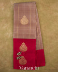 Beige Checkered Pure Kanchipuram Silk Handloom Saree — Full Saree