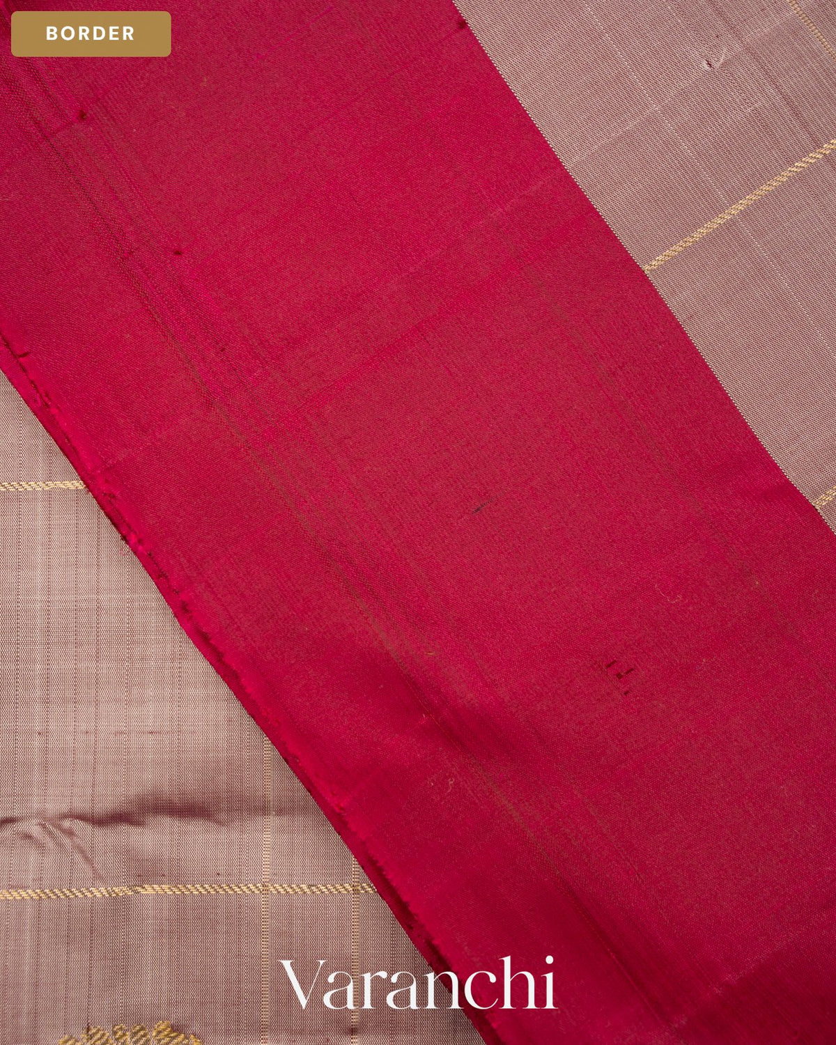 Beige Checkered Pure Kanchipuram Silk Handloom Saree — Border