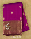 Deep Violet Purple Pure Kanchipuram Silk Handloom Saree — Folded