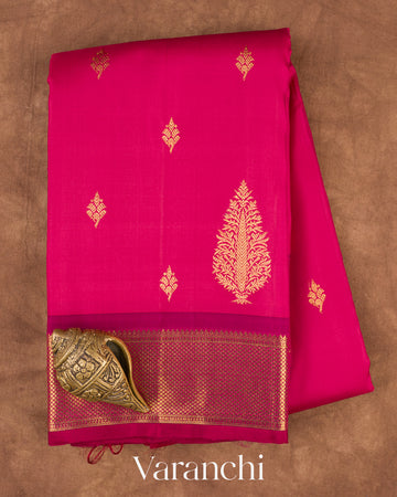 Rani Pink Pure Kanchipuram Silk Handloom Saree — Folded